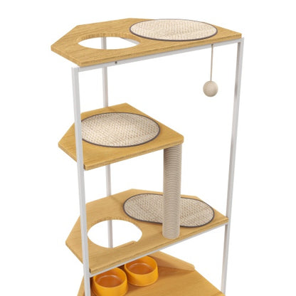 US Local Cat Apartment With Feeding Station And Climbing Platform, Pet Furniture For Indoor Cats