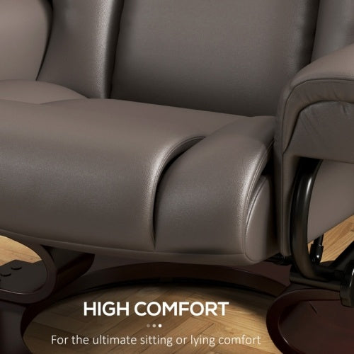 UK Local HOMCOM Massage Recliner Chair With Footstool, Upholstered Reclining Armchair With Adjustable Backrest, Steel Frame And Wood Base, Swivel Chair For Living Room, Bedroom, Brown