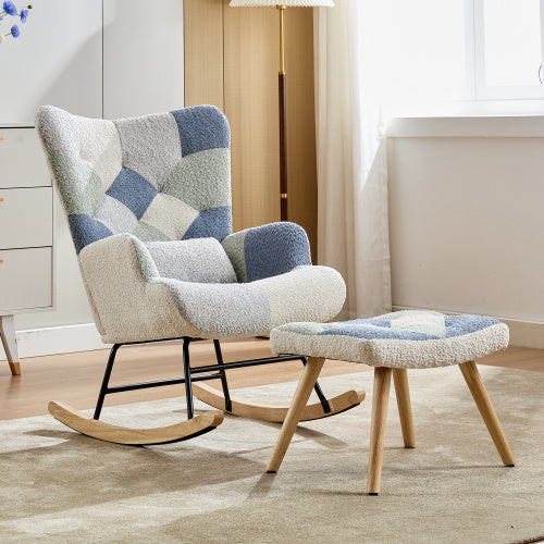 UK Local Rocking Chairs For Adults, Tteddy Rocking Chair Relaxing Recliner Chair With Solid Wood Legs High Back Lounge Chairs For Balcony Living Room Bedroom