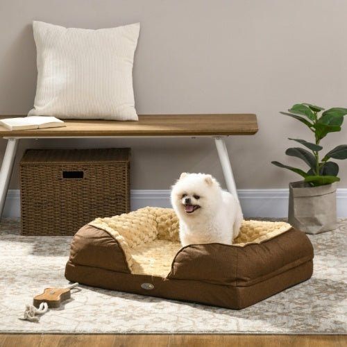UK Local PawHut Calming Dog Bed Pet Mattress W  Removable Cover, Anti-Slip Bottom, For Small Dogs, 70L X 50W X 18Hcm - Brown
