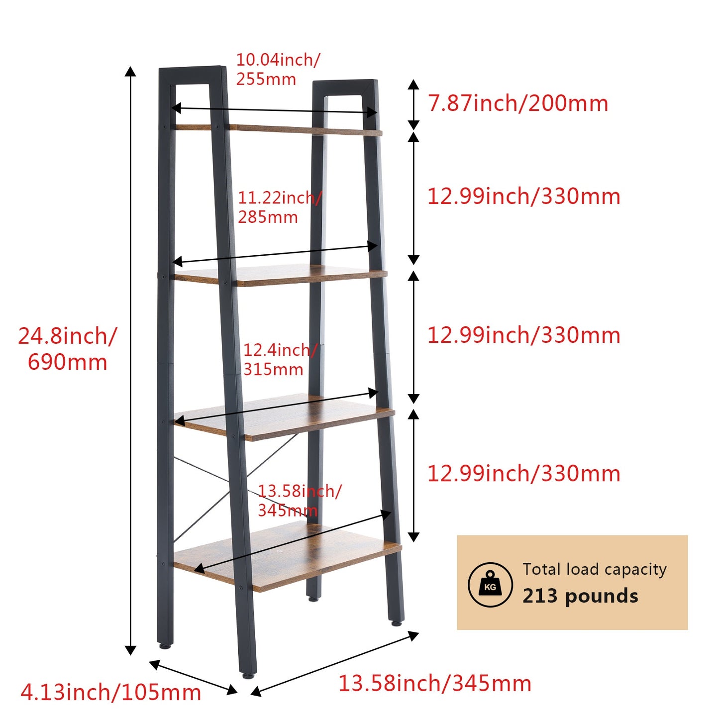 US Local 4-Tier Ladder Shelf, Bookcase Storage & Display Shelf