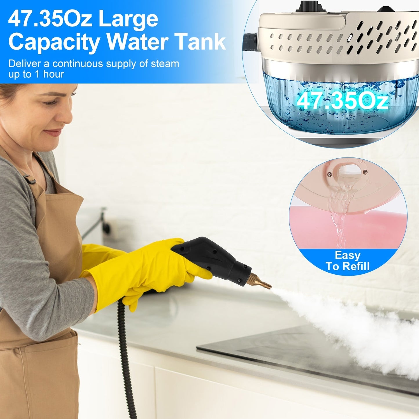 US Local 1Pc 2500W Handheld High Temperature And Pressure Steamer Cleaner With 1400ML Tank 9 Accessories 6 Steam Levels For Dirt Grease Grout Tile Floor Couch Car