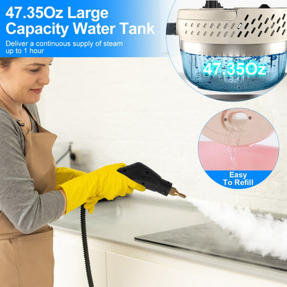 US Local 1Pc 2500W Handheld High Temperature And Pressure Steamer Cleaner With 1400ML Tank 9 Accessories 6 Steam Levels For Dirt Grease Grout Tile Floor Couch Car