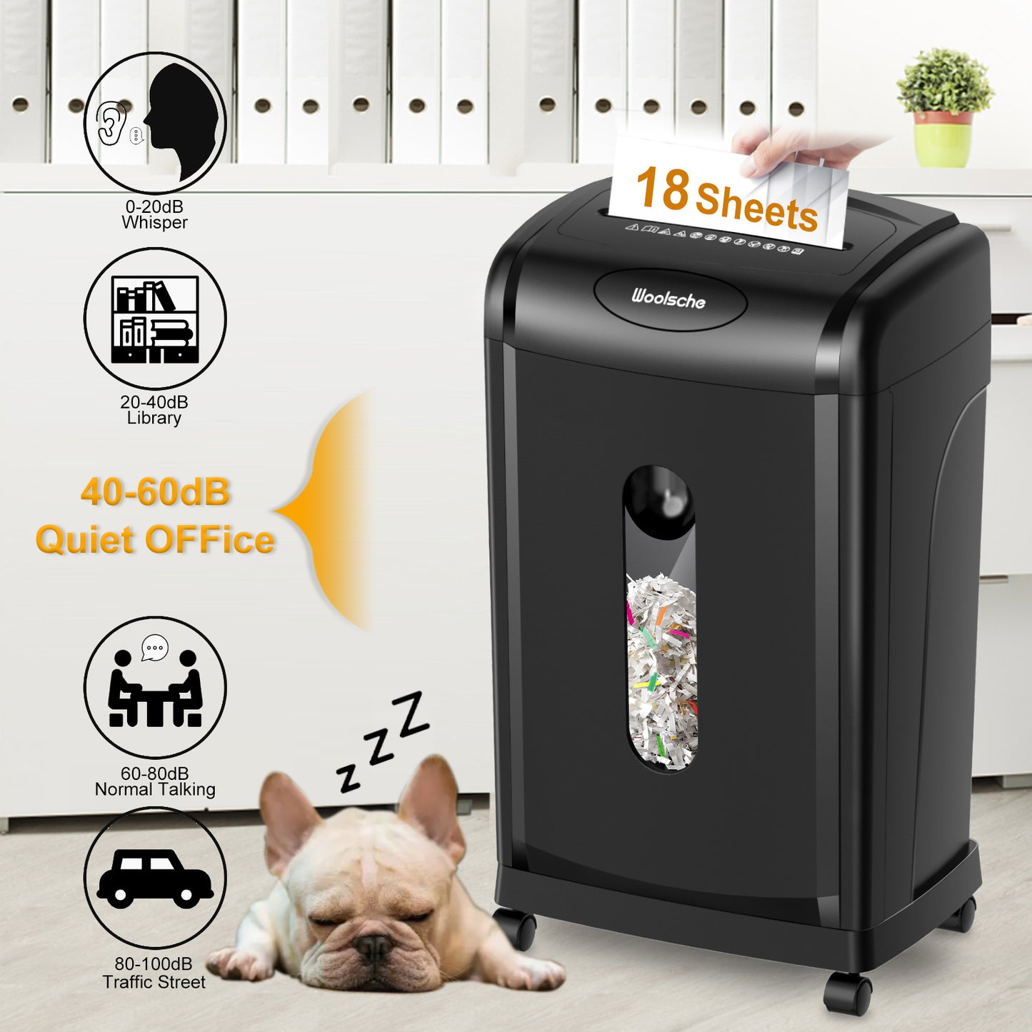 US Local Woolsche Paper Shredder, 18-Sheet Cross Cut, 8 Gallon Pull Out Bin, P-4 Security Level, Shred Paper And Credit Card And Durable&Fast For Home Office