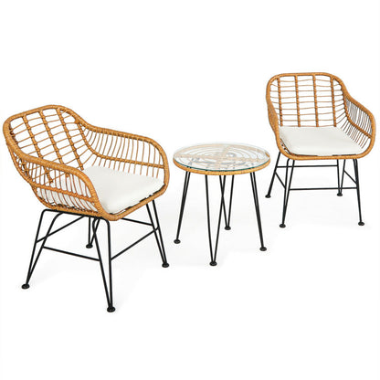 US Local 3 Pieces Rattan Furniture Set With Cushioned Chair Table