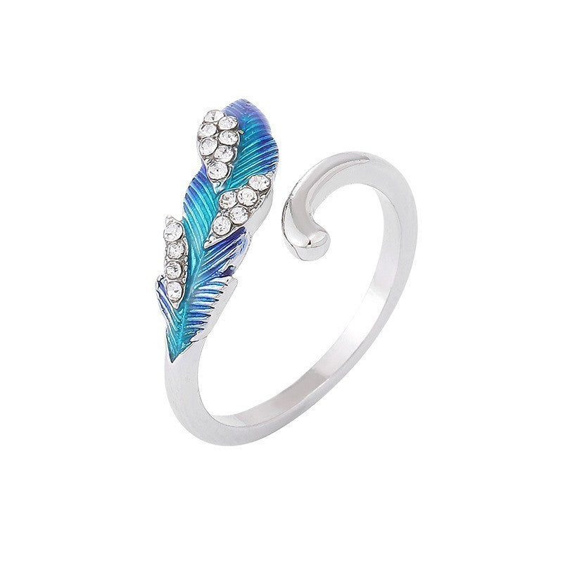 US Local Bright Blue Feather Earring Ring Alloy Earring