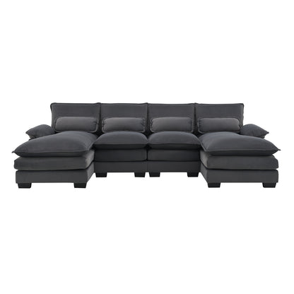 US Local New Modern U-shaped Sectional Sofa, 6-Seat With Waist Pillows 109.8 55.9