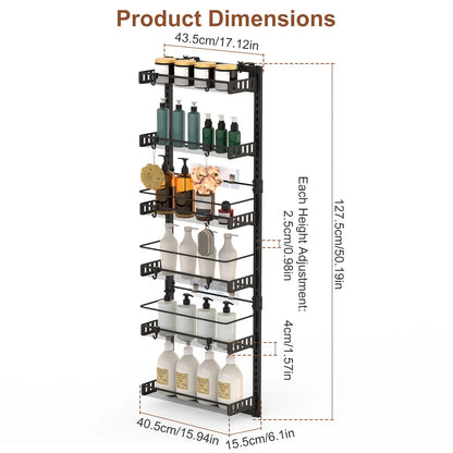 US Local 10LBS Loading 6-Tier Over The Door Pantry Organizer, Large Metal Door Spice Rack, Hanging Heavy-Duty Pantry Door Storage Shelf Easy Install Behind Door Storagefor Kitchen And Bathroom, Black