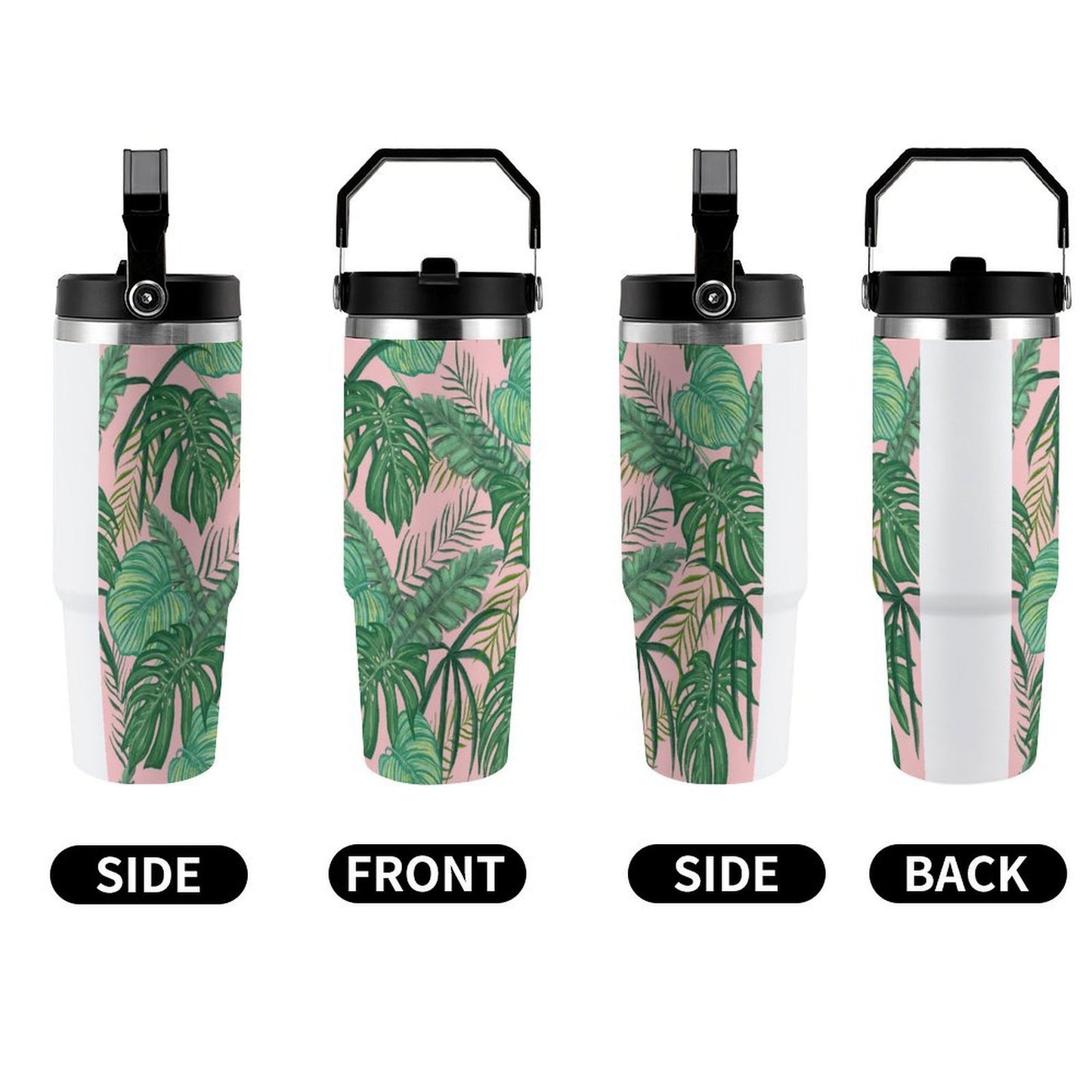 POD US Local Tumbler 30oz Large Capacity Car Cup Tropical, Monstera, Pink Background, Greenery Style