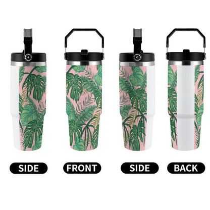 POD US Local Tumbler 30oz Large Capacity Car Cup Tropical, Monstera, Pink Background, Greenery Style
