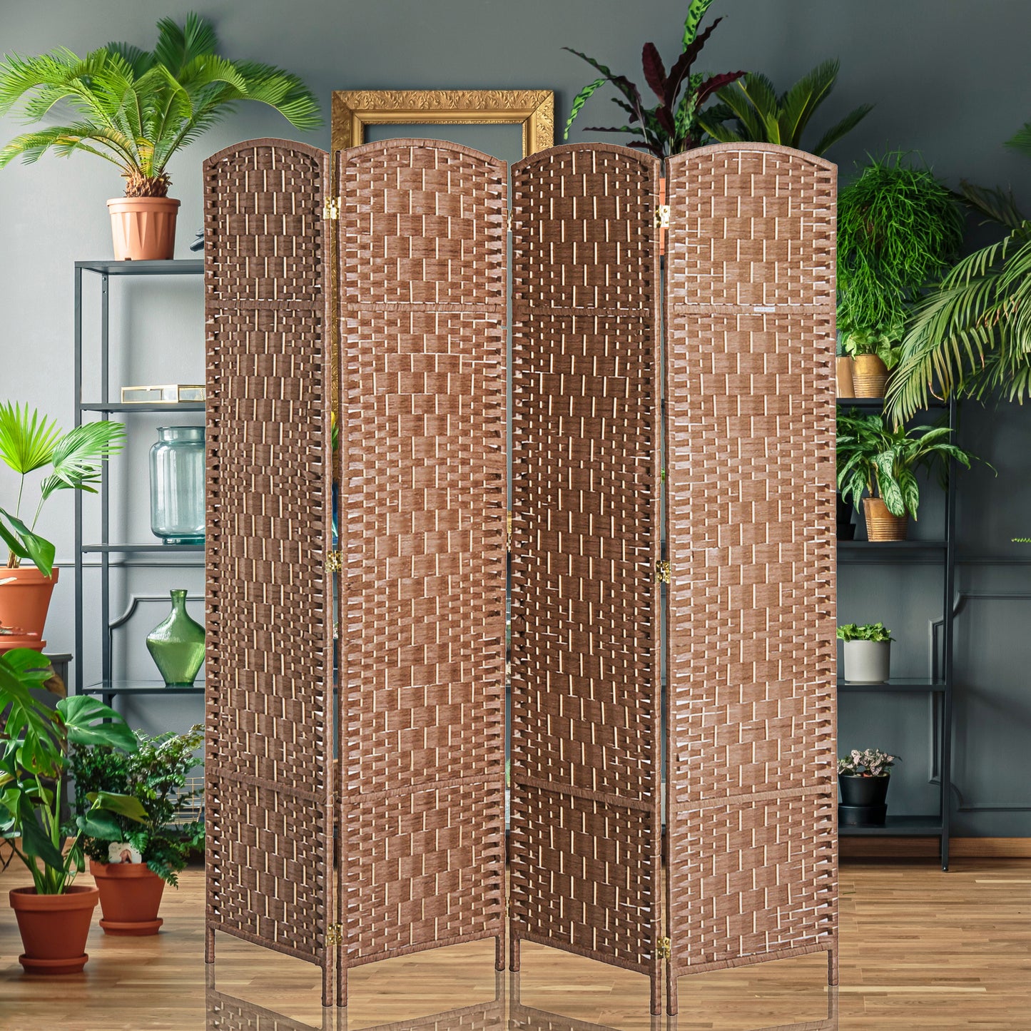 US Local 6FT Tall 4-Panel Wicker Weave Room Divider, Folding Privacy Screen, Portable Partition For Bedroom & Home Office, Natural