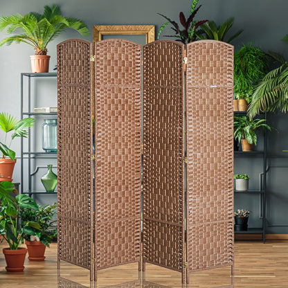 US Local 6FT Tall 4-Panel Wicker Weave Room Divider, Folding Privacy Screen, Portable Partition For Bedroom & Home Office, Natural
