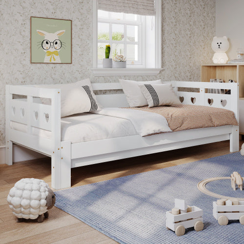 UK Local Daybed Cabin Bed Wooden 3FT Single Sofa Guest Bed Sofa Bed, Pull Out Trundle Wooden Bed Heart-Shaped For Children Adults Bed For Living Room And Bedroom -90 X190 Cm -White