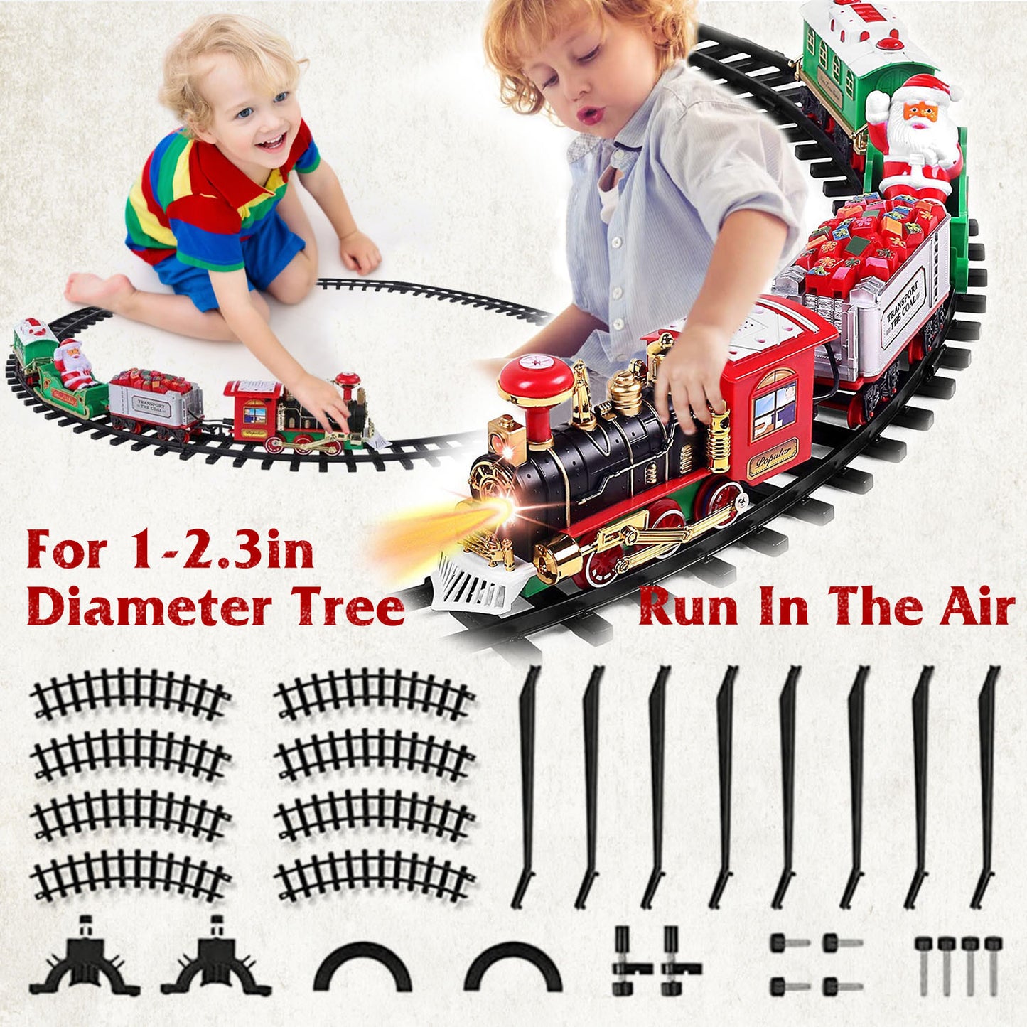 US Local Electric Train Set Kid Toy Xmas Steam Train Kit Tree Surround Track Battery Operated With Sound Light Santa Claus Christmas Gift
