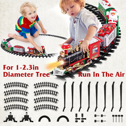 US Local Electric Train Set Kid Toy Xmas Steam Train Kit Tree Surround Track Battery Operated With Sound Light Santa Claus Christmas Gift