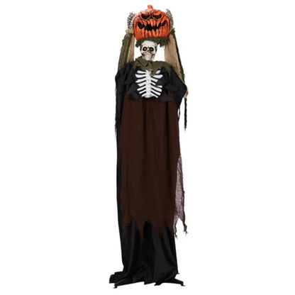 US Local 5.6ft Halloween Decorations Outdoor Life Size Animatronics Ghost With Pumpkin Head, Sound-Actived Party Decor With Creepy Sound , Scary Haunted House Props For Garden Yard Lawn