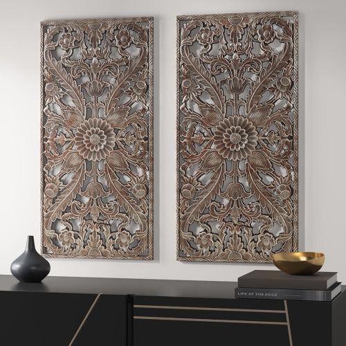US Local Distressed Carved Wood 2-piece Wall Decor Set