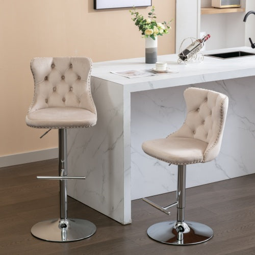 US Local Swivel Velvet Barstools Adjusatble Seat Height From 25-33 Inch Beige,Set Of 2