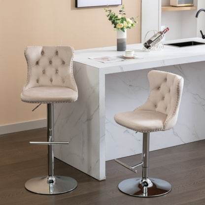 US Local Swivel Velvet Barstools Adjusatble Seat Height From 25-33 Inch Beige,Set Of 2