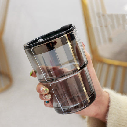 Creative Portable Bamboo Cup With Lid Straw Glass