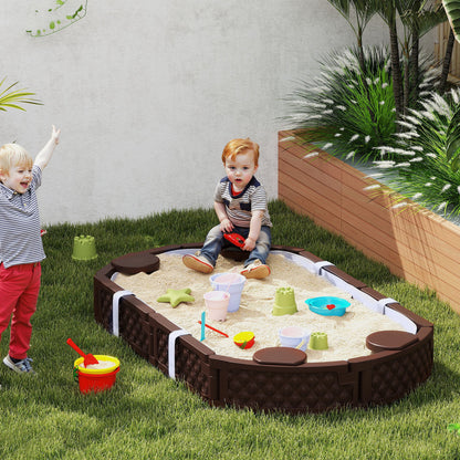 US Local Kids Sandbox With Cover, 4 Corner Seats, Bottom Liner For Backyard, Garden, Outdoor, 71 X 42 W X 9, Dark Brown