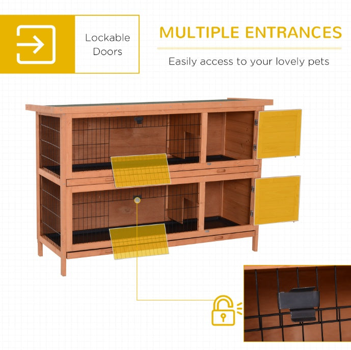 US Local 54  Rabbit Cage, 2-Tier Rabbit Hutch Outdoor Guinea With Removable Dividers And Pull-Out Trays, Orange