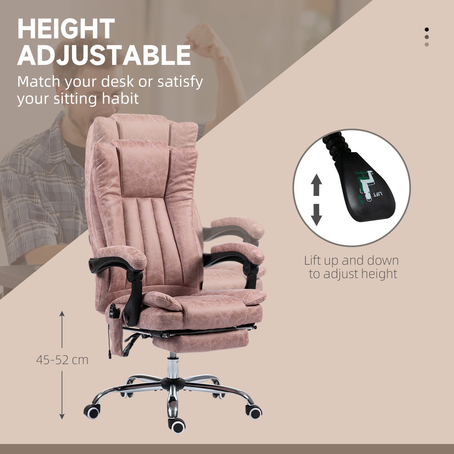 US Local Massage Office Chair With 6 Points And Heat, Reclining Computer Chair With Adjustable Height And Footrest