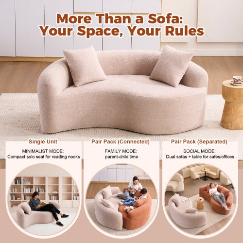 US Local LY 042 S Curved Chenille Sectional Sofa  Dual-Depth  21.3x  26.8, Beige, No Assembly, Compact For Small Spaces, 400 Lbs, 66.9 L