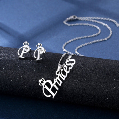 Stainless Steel Necklace Ear Stud Combination Suit
