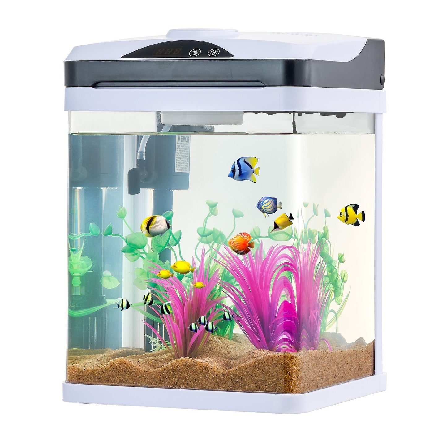 US Local 2 Gallon Fish Tank Aquarium LED Smart Square Clear Glass 7 Color Self Cleaning