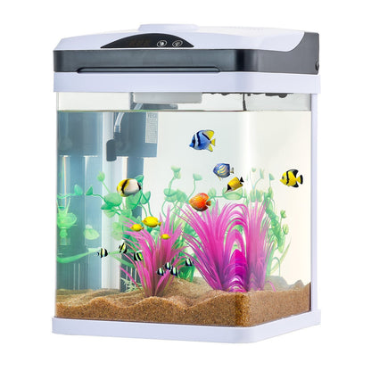 US Local 2 Gallon Fish Tank Aquarium LED Smart Square Clear Glass 7 Color Self Cleaning