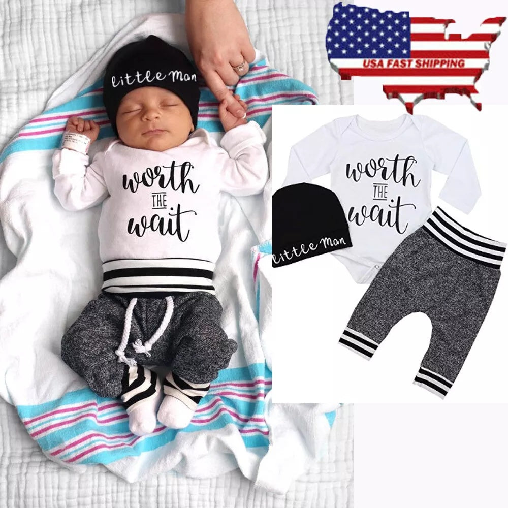 US Local US Newborn Baby Boy Girl Tops Romper Bodysuit Jumpsuit Pants Outfits Clothes Set