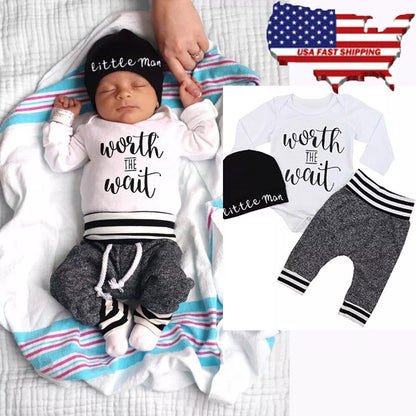 US Local US Newborn Baby Boy Girl Tops Romper Bodysuit Jumpsuit Pants Outfits Clothes Set
