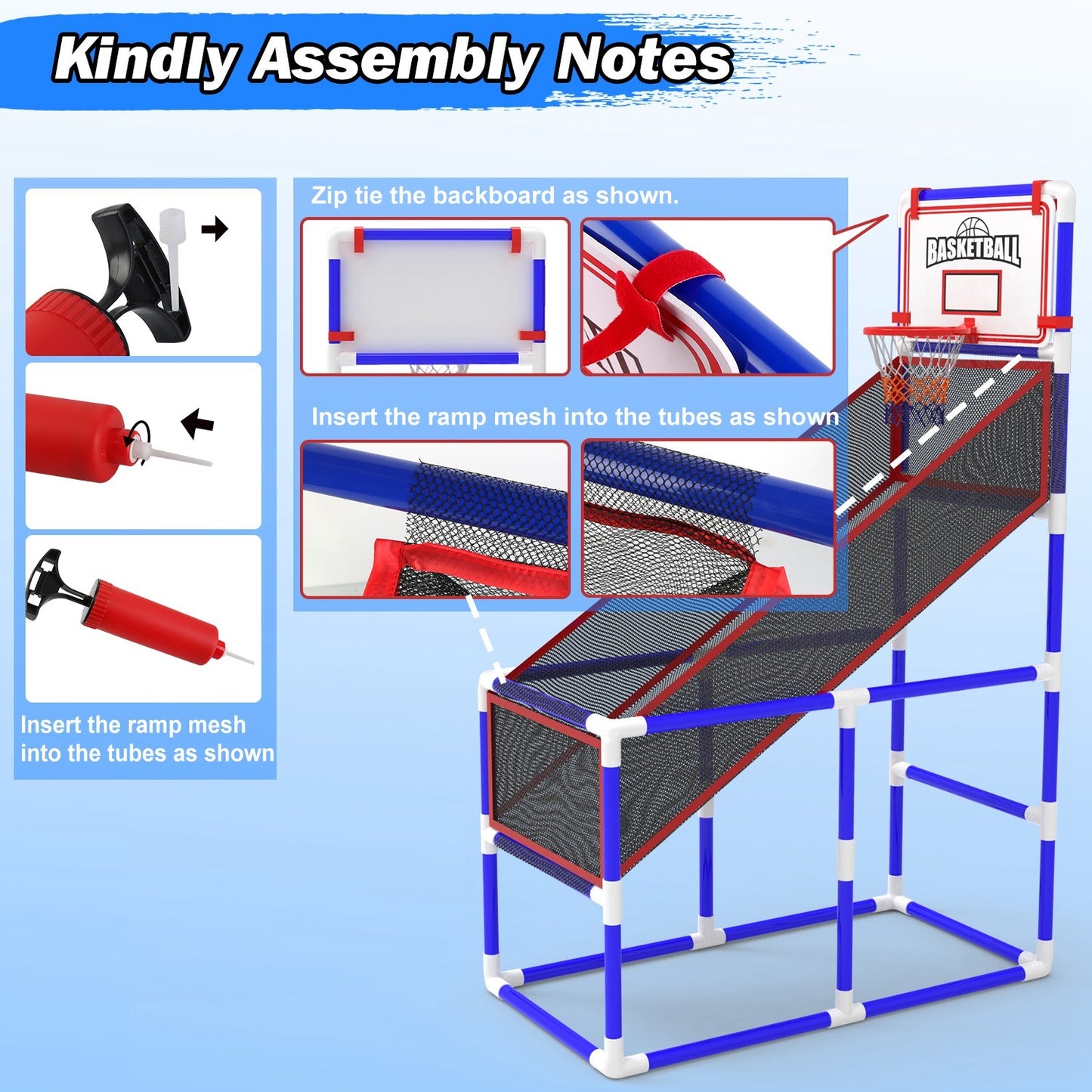 US Local 1Set Kids Basketball Game Set With 2 Balls Adjustable Height Basketball Hoop Arcade Game Indoor Outdoor Toys For Boys Girls Aged 3 To 12