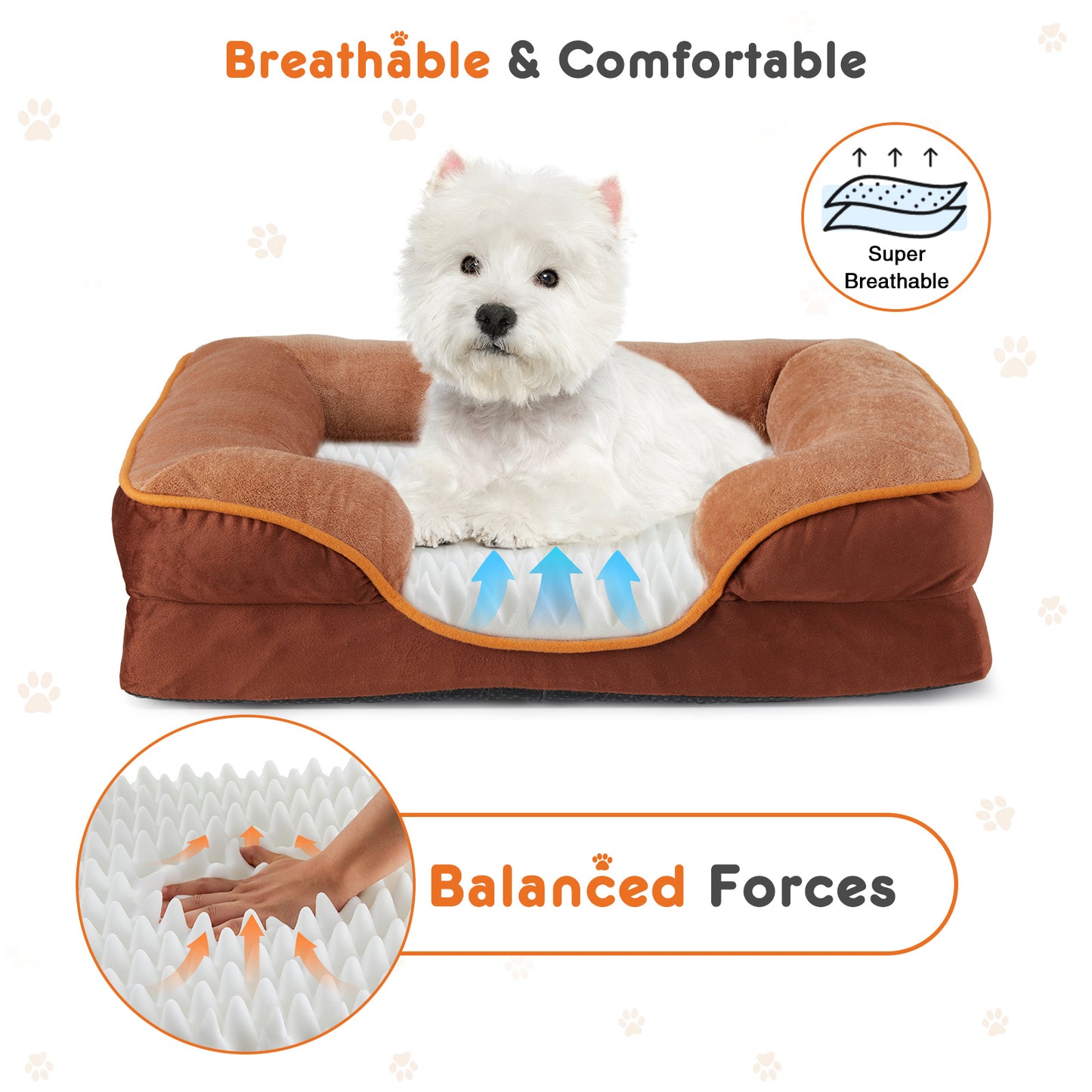US Local Memory Foam Pet Bed For Small Dogs & Cats With Washable Removable Cover Non-Slip Base Waterproof Liner