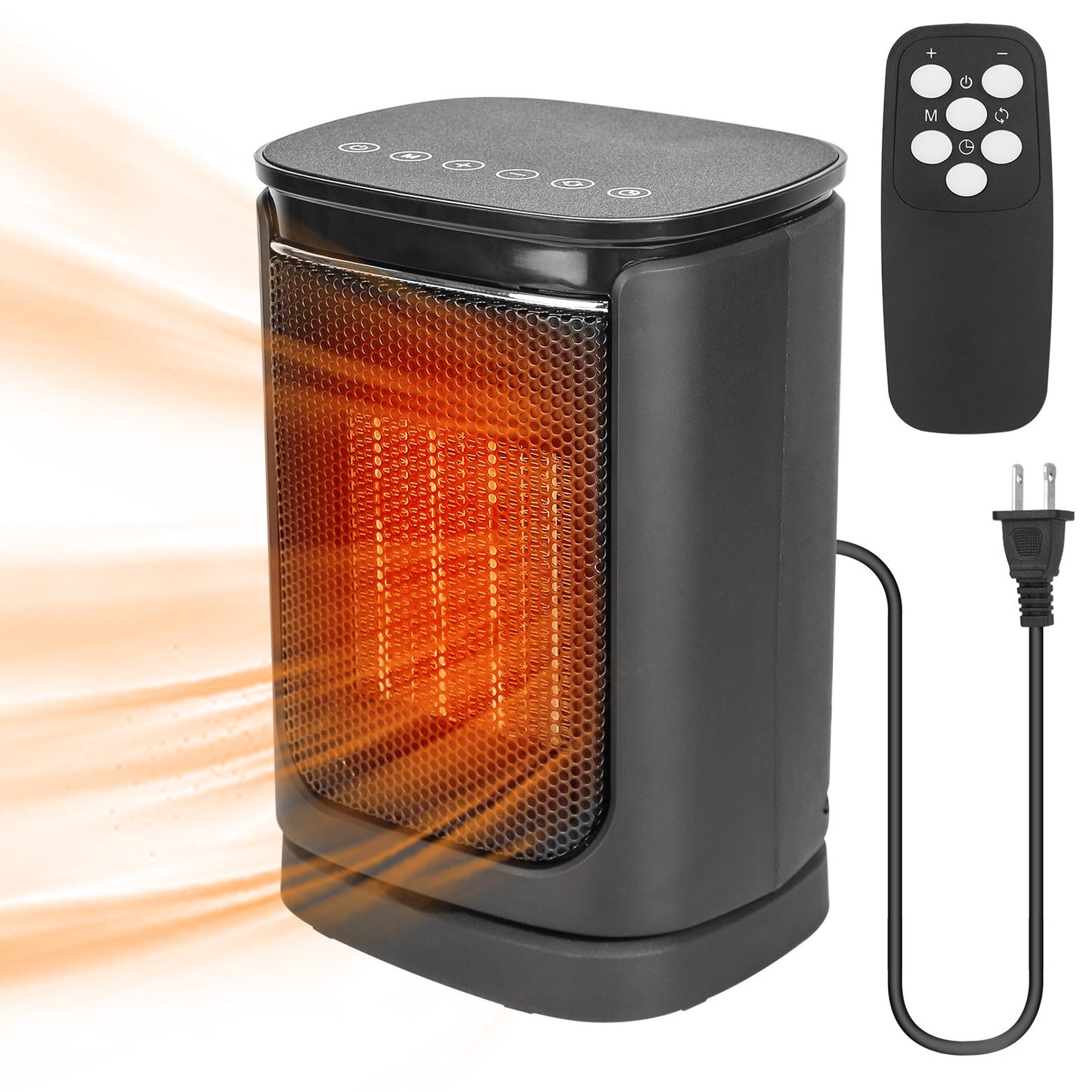 US Local 1500W Electric Space Heater Ceramic Heater Fan 90 Degree Oscillating Heating Fan With 3 Modes Remote Control Digital Display Tip-over Overheating Protection For Home Office