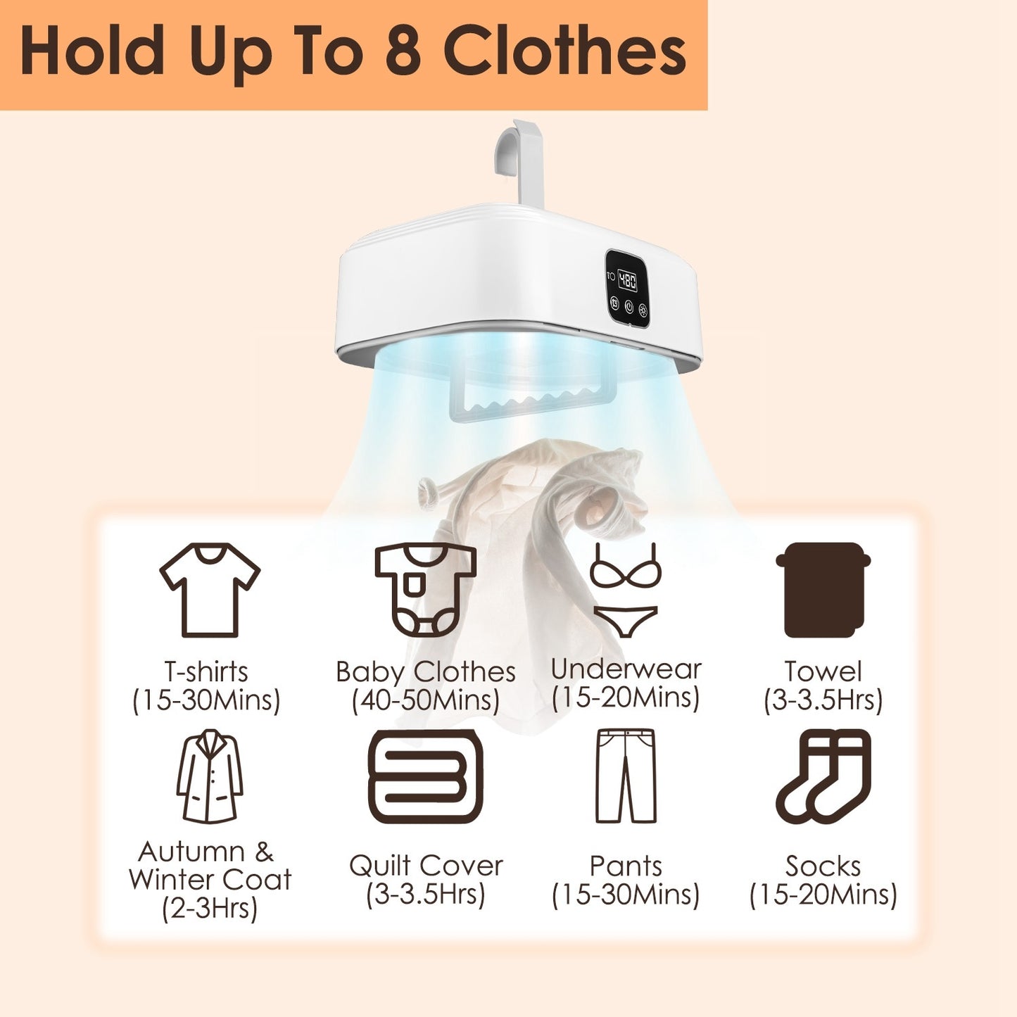 US Local 1Pc Portable Clothes Dryer Mini Dryer Foldable Dryer Machine With Timer UV Sterilization 2 Drying Modes Remote Control For Apartment Dorm RV Travel Home
