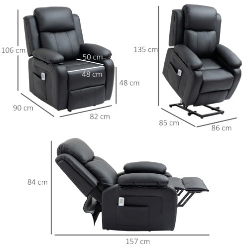 UK Local HOMCOM Riser And Recliner Chair With Massage, Heat, Power Lift Recliner Chair For Elderly With Remote Control, Extended Footrest, Dual Side Pockets, Overstuffed Electric Reclining Armchair