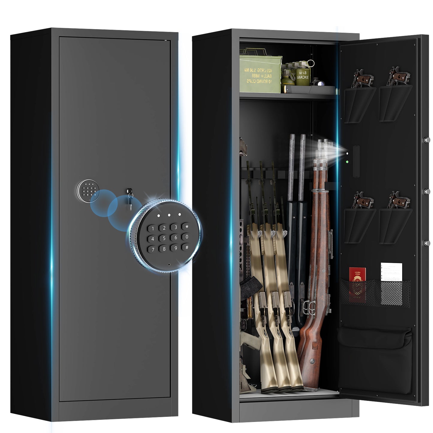 US Local Large Heavy Duty Gun Safe For Rifle And Pistol - 55.2 Firearm Security Cabinet With Electronic Lock, LED Light & Removable Shelves