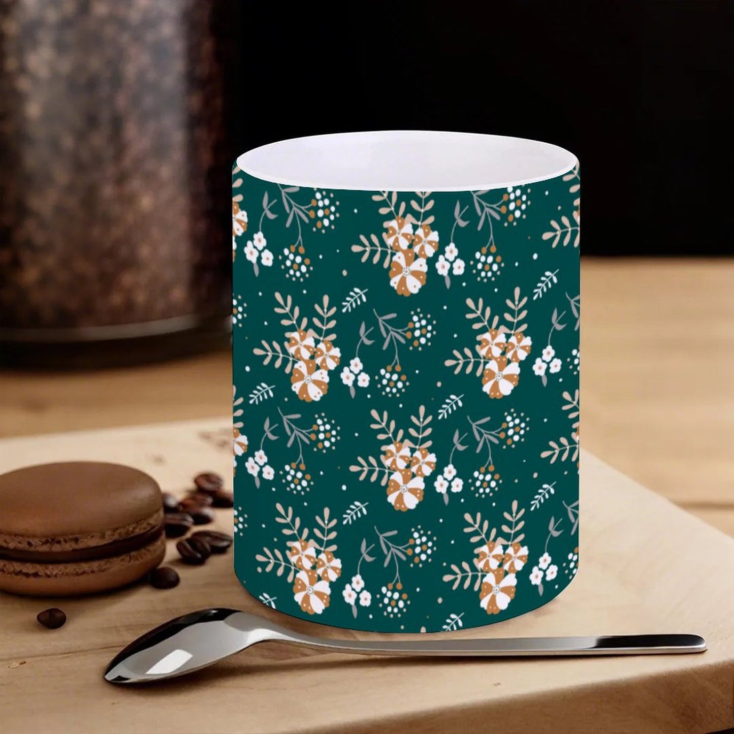 POD US Local White mug with full print, Christmas, Flowers, Green 0096