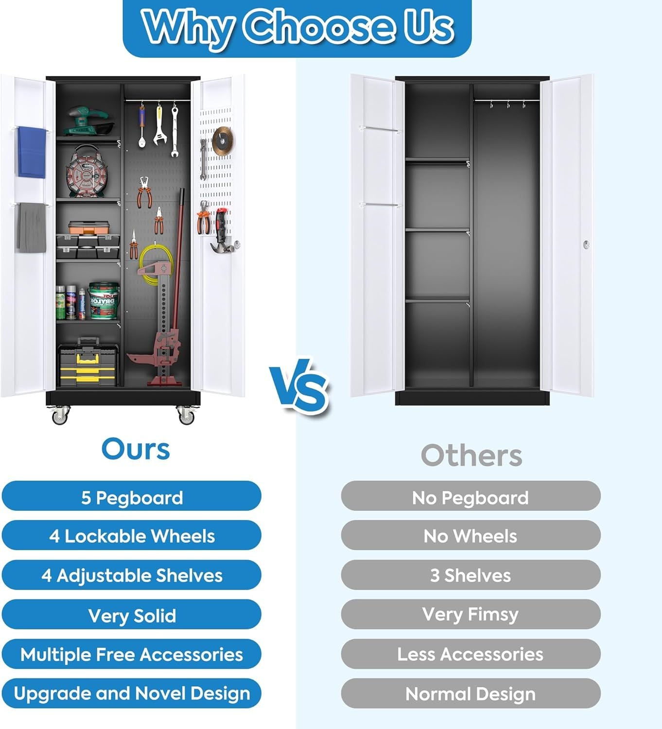 US Local Broom Closet Storage Cabinet, Metal Cabinets With 13 Hooks And Hanging Rods, Metal Storage Cabinet, Heavy Duty Cleaning Cabinet For Garage, Laundry Room