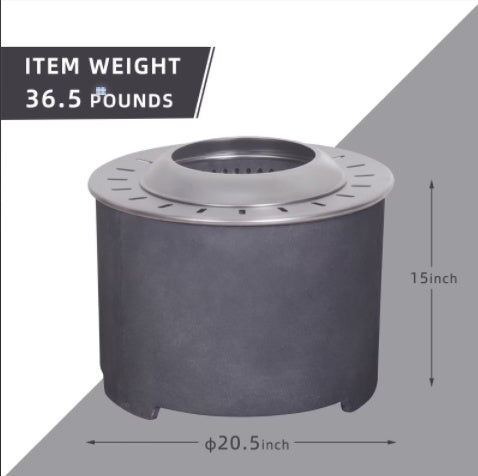 US Local 20.5 X 15 Dark GrayConcrete Texture Smokeless Fire Pit