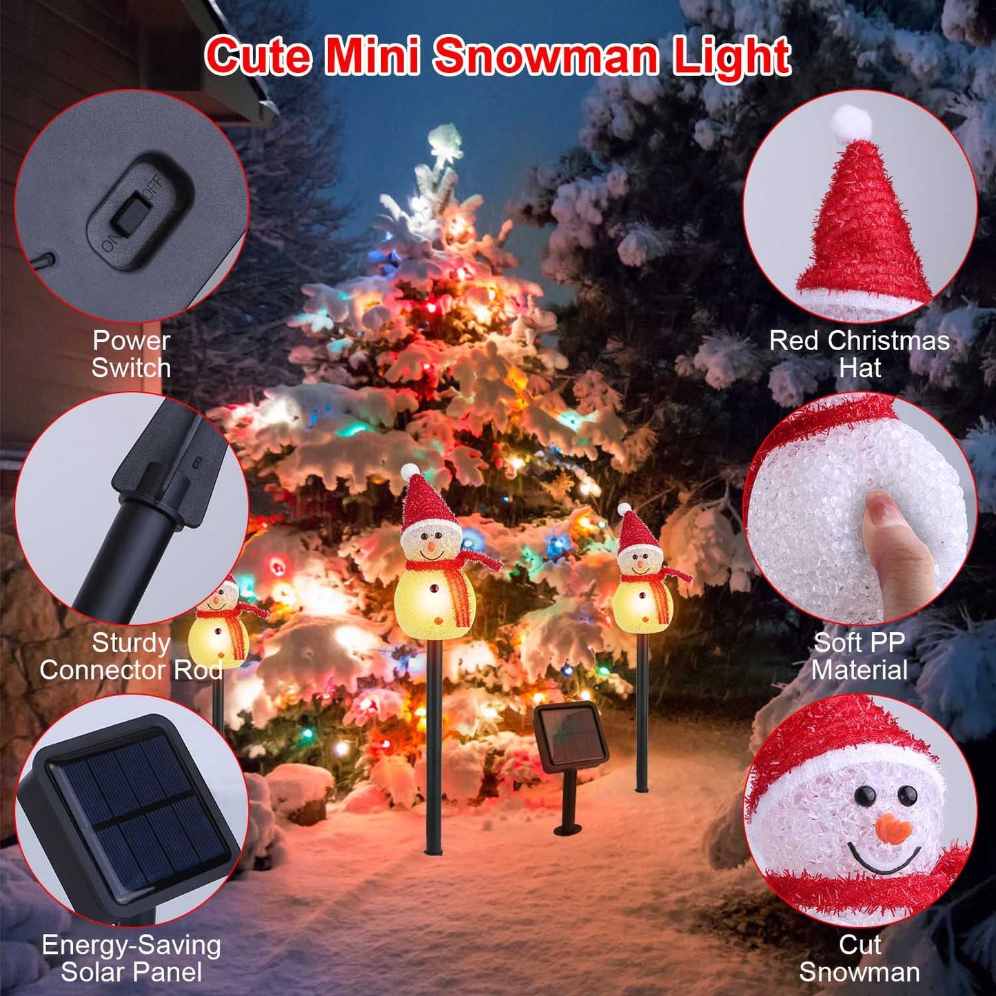 US Local 1Pc Solar Powered Lamp 3 Snowmen Outdoor Decorative Christmas Lamp Garden Stake Light IP55 Waterproof Santa Landscape Light Warm White LED Lighting Pathway Yard Patio