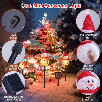 US Local 1Pc Solar Powered Lamp 3 Snowmen Outdoor Decorative Christmas Lamp Garden Stake Light IP55 Waterproof Santa Landscape Light Warm White LED Lighting Pathway Yard Patio