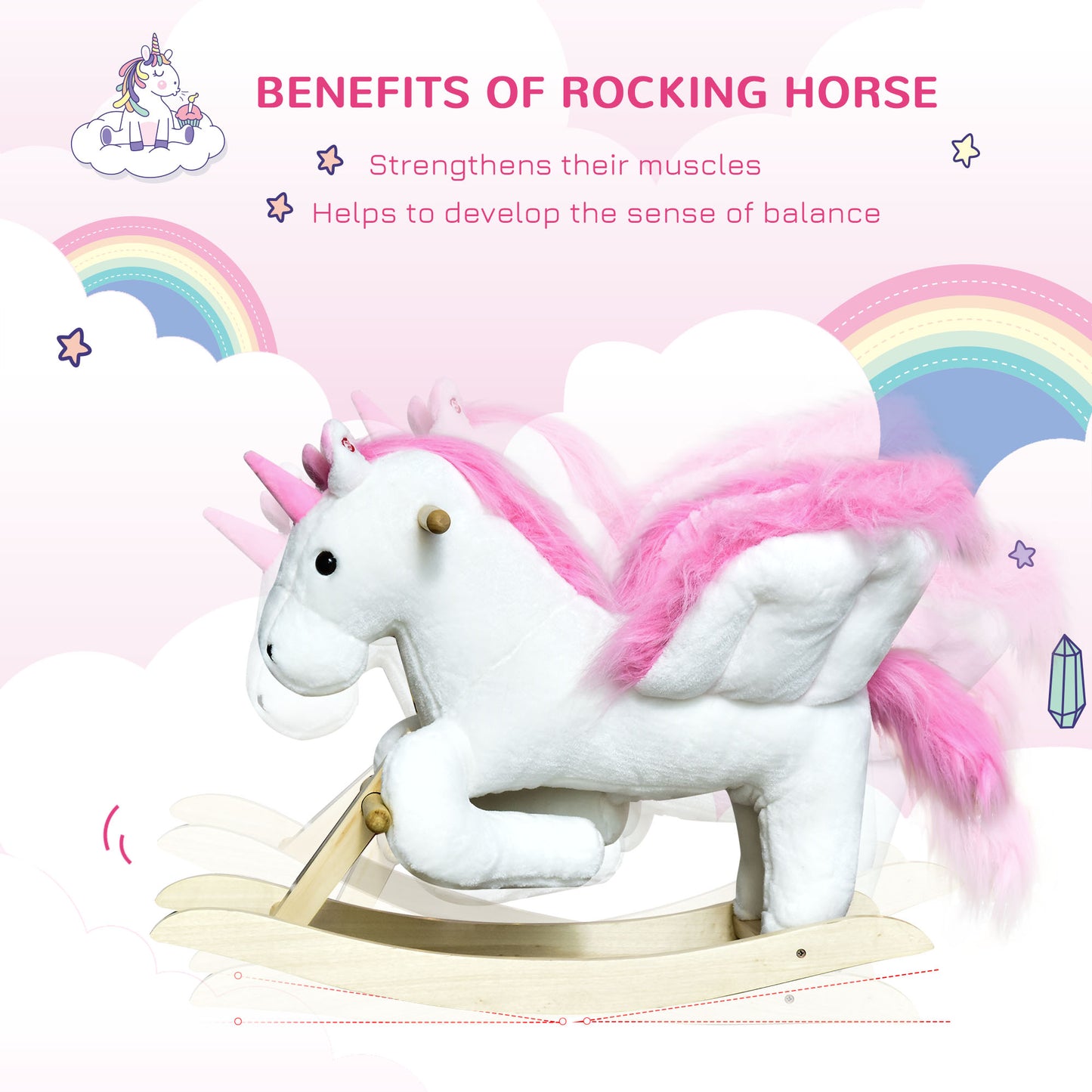 US Local Unicorn Baby Rocking Horse Toy for Kids with Lullaby Song