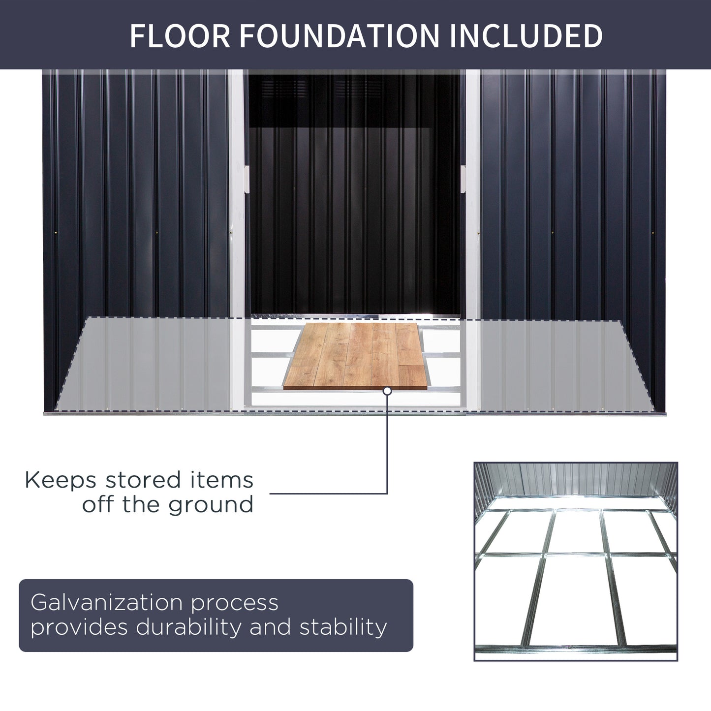 US Local 11' X 9' Metal Storage Shed, Garden Tool House With Double Sliding Doors, 4 Air Vents For Backyard, Patio & Lawn, Dark Gray