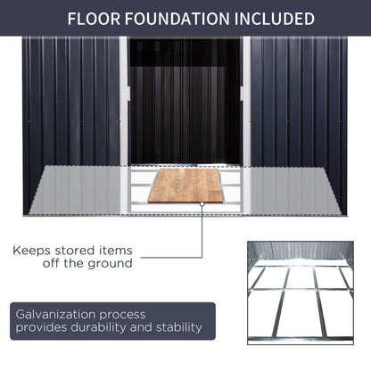 US Local 11' X 9' Metal Storage Shed, Garden Tool House With Double Sliding Doors, 4 Air Vents For Backyard, Patio & Lawn, Dark Gray