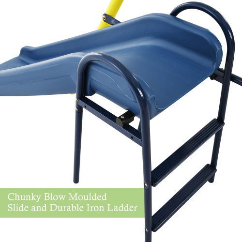 UK Local Kids Swing Set With Metal Frame, Nest Tree Swing, Plastic Single Swing, Basketball Hoop, Slide,  Playground Outdoor Play Frame Toy For Children, Over 3 Years Old, Yellow