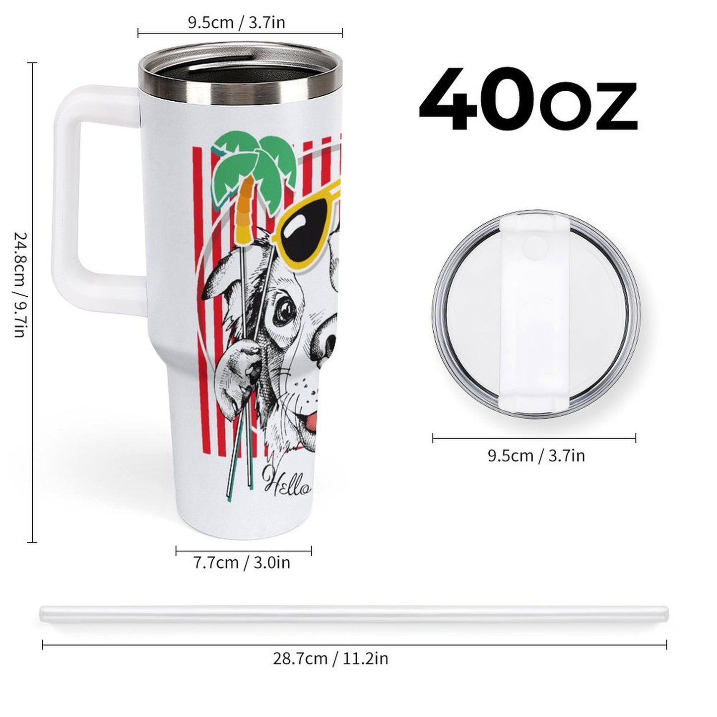 PHDT00358 POD US Local Tumbler 40 oz Large Capacity Car Cup Dog Summer Striped