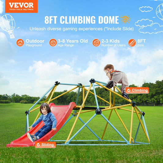 US Local Climbing Dome, For Kids 3 To 9 Years Old, 8FT Geometric Dome Climber With Slide,Jungle Gym Supports 600LBS And Easy Assembly, With Climbing Grip, Outdoor And Indoor Play Equipment For Kids